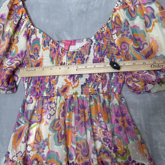 Flying Tomato Dress Womens Medium Floral Puff Sleeve Tiered Boho Festival Spring - Picture 9 of 13